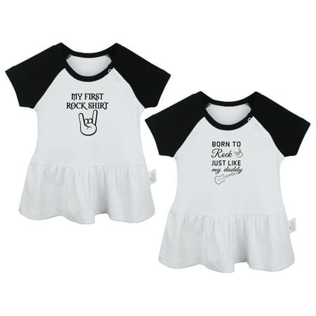 

Pack of 2 My First Rock Shirt & Born to Rock just like my daddy Funny Dresses For Baby Newborn Babies Skirts Infant Princess Dress Toddler Frocks (Black Raglan Dresses 0-6 Months)