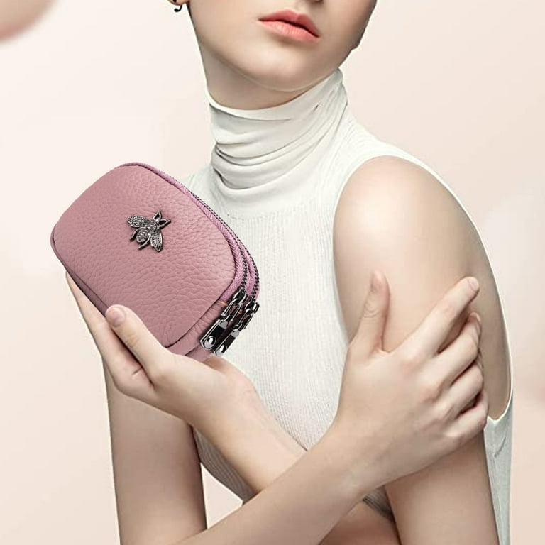 Pink leather cheap coin purse