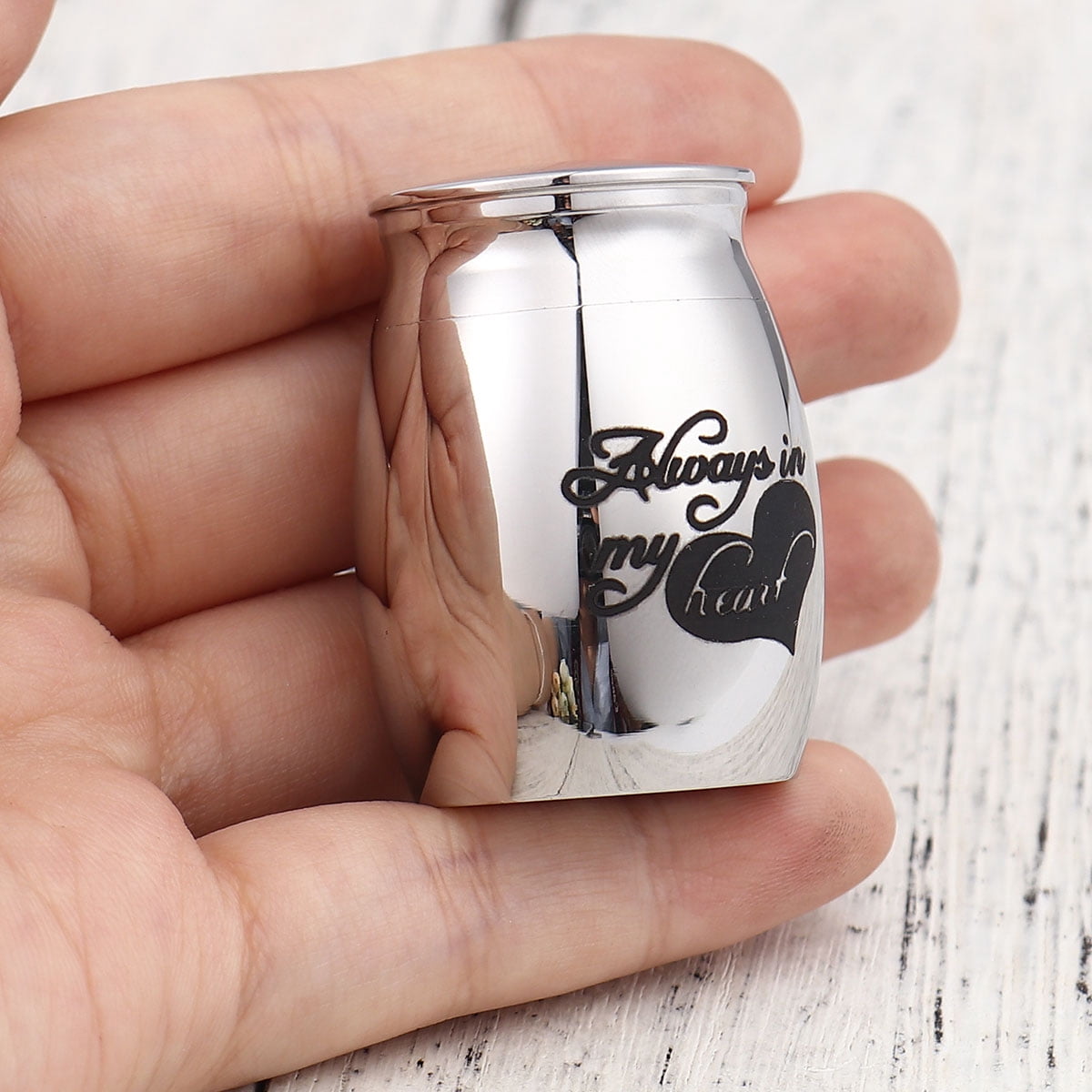 "Always in my Heart" Silver Mini Cremation Urns for Human Miniature Pet Ashes Holder Memorial Keepsake Waterproof Ash Container with Free Gift Pouch