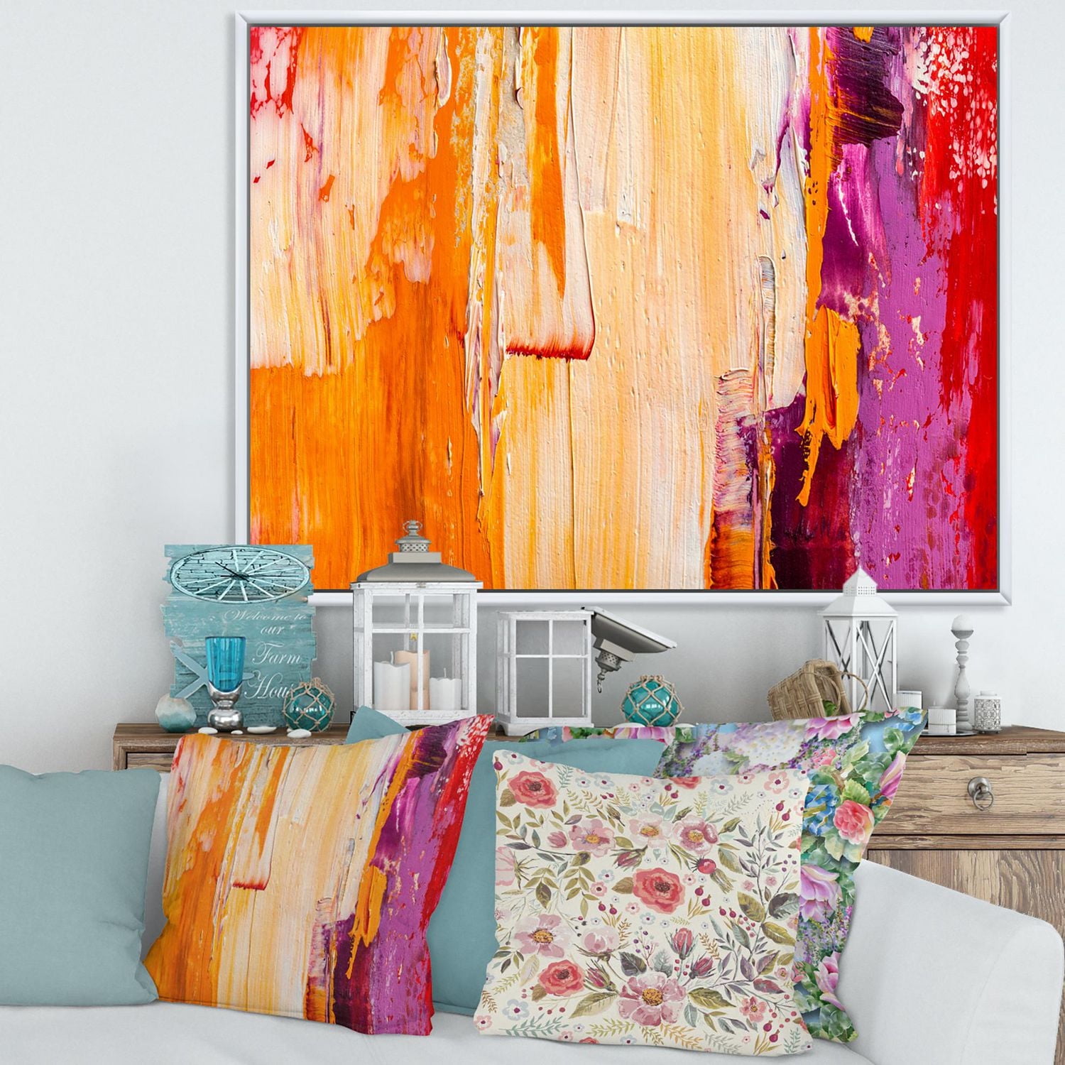 Designart Grunge Green Abstract FLOAT FRAME WALL ART