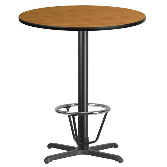 36" Round Natural Laminate Table Top With Bar Height X Base and Foot Ring - Bar Height Restaurant Table