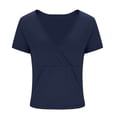 thumbnail image 5 of Timegard Going out Tops for Women Deep V Neck Ruched Cropped Slim Comfy Short Sleeve Tee Casual Summer, 5 of 7