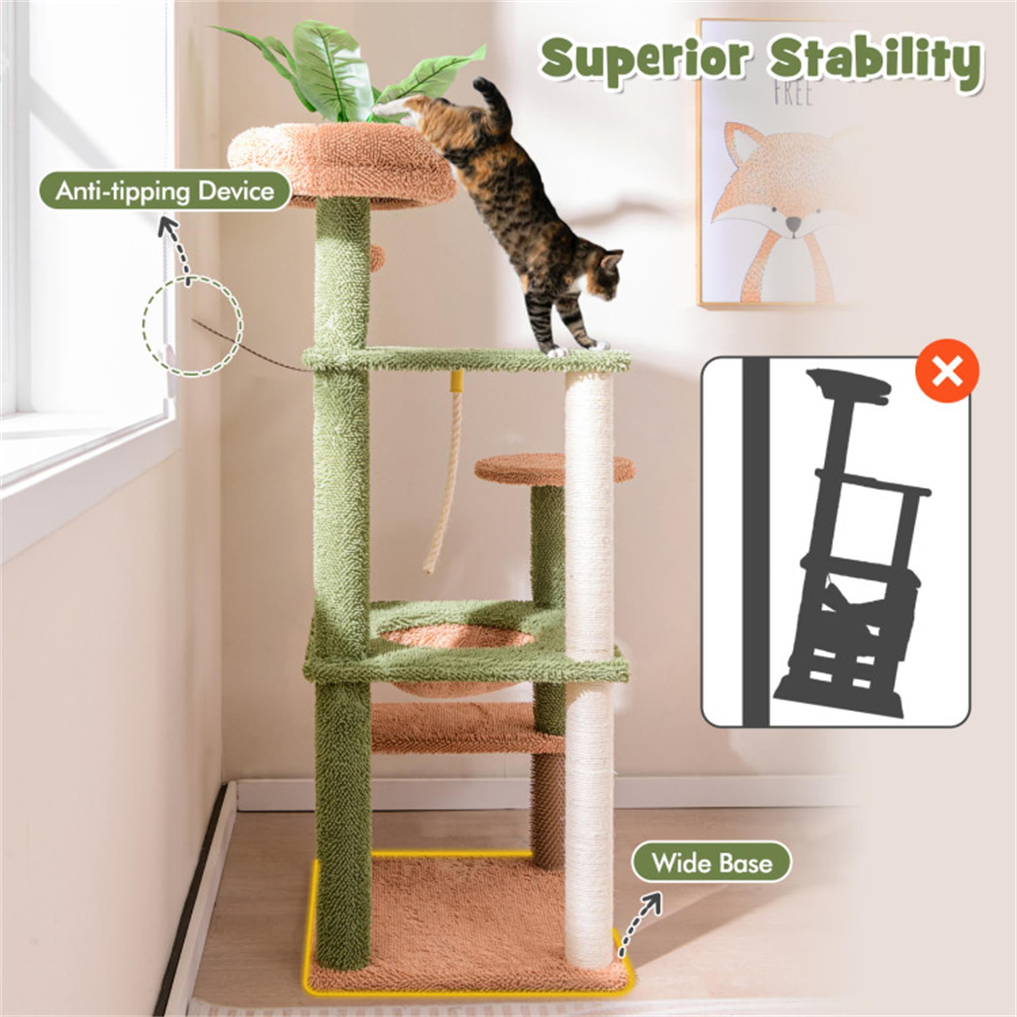 Pefilos 60" Cactus Cat Tree Tower for Indoor Cats, Multi-Level Cat Condo, Cat Tree House with Sisal Scratching Posts, Hammock and Perch, Green Pefilos 60" Cactus Cat Tree Tower for Indoor Cats, Multi-Level Cat Condo, Cat Tree House with Sisal Scratching Posts, Hammock and Perch, Green