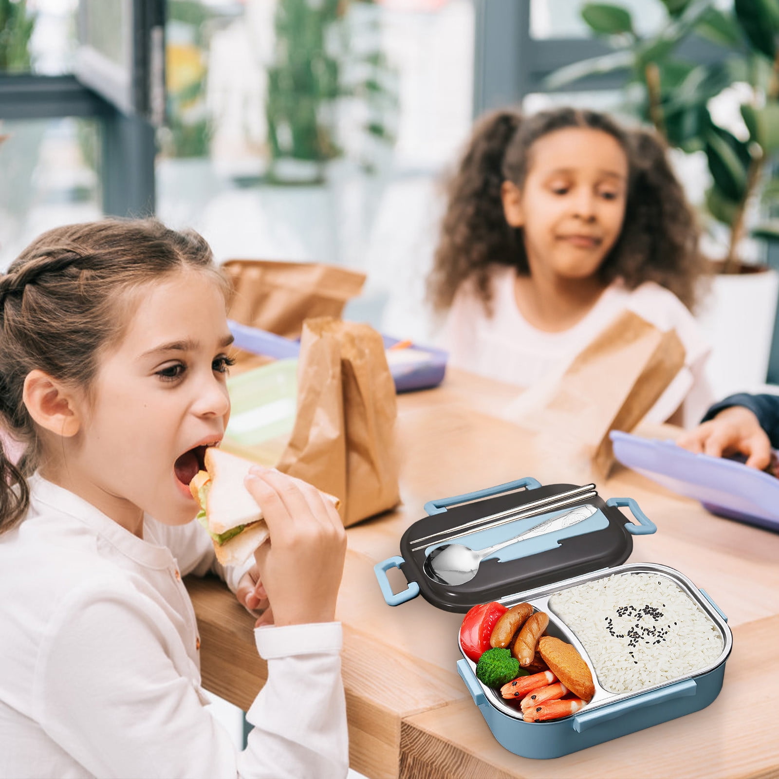 SPOORYYO Insulated 304 Stainless Steel Lunch Box with Leak-Proof Lid and Portable Handle for Students and Travelers