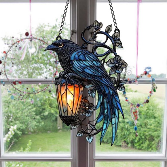 Gothic Hanging Ornament Catch The Sun Gothic Crow On Lantern Decoration Lantern 2D