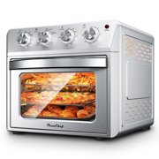 Plum Chef 27.5QT Silver Air Fryer Oven 6 in 1 Countertop Convection Oven Large Capacity with Air Fry Bake Broil 4 Knob Control Family Size Stainless Steel Design