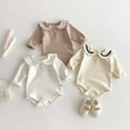 thumbnail image 3 of Ruyang Baby Girl Vintage Bubble Romper Doll Collar Long Sleeve Playsuit Toddler Plain Color Button Down Shirt Bodysuit, 3 of 8