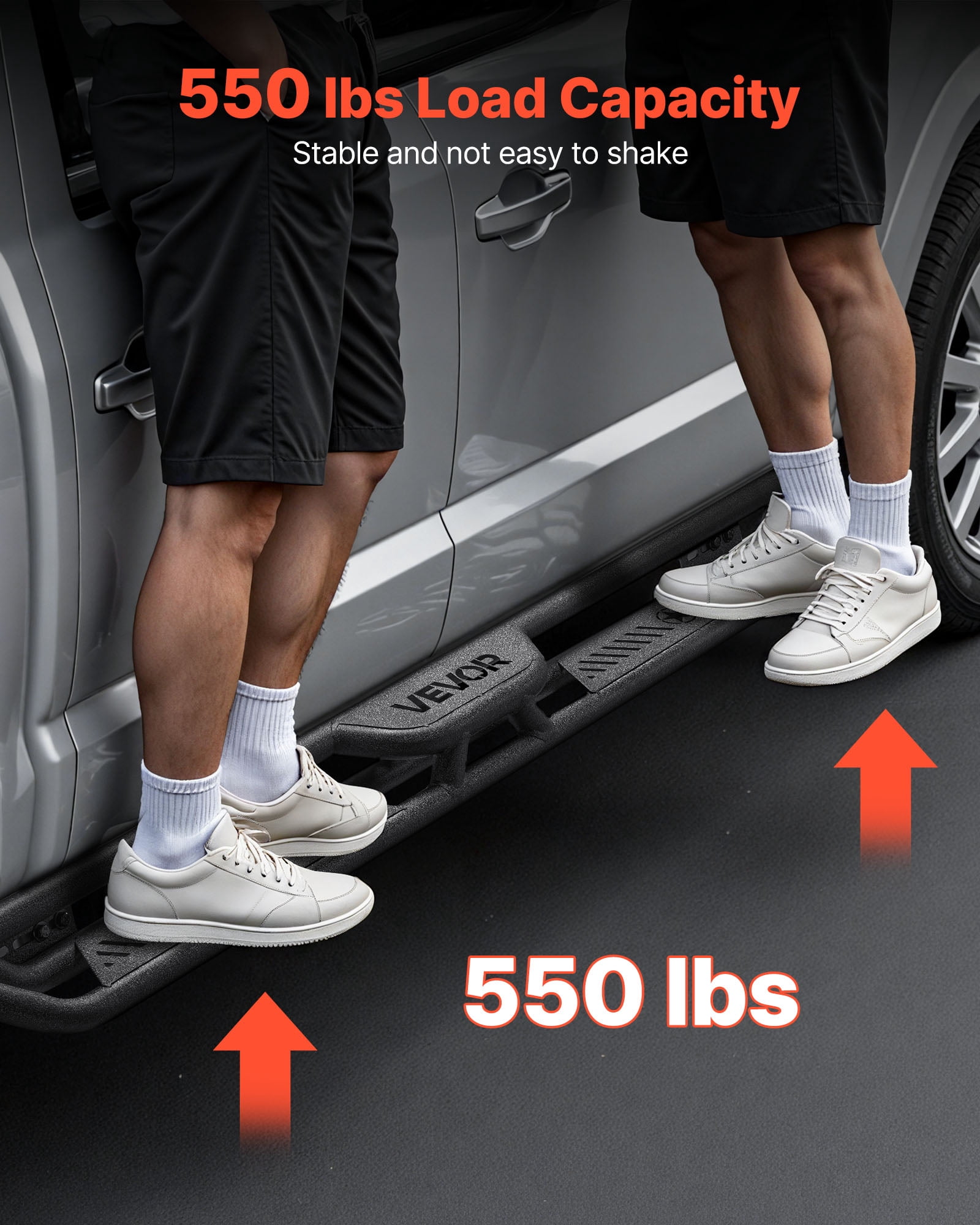 VEVOR Running Boards, 6 Inches Side Steps Compatible with 2019-2025 Dodge Ram 1500 Crew Cab, Black Carbon Steel Nerf Bars, 550 lbs Load Capacity, Wide Non-Slip Hollow Surface with Rustproof Coating