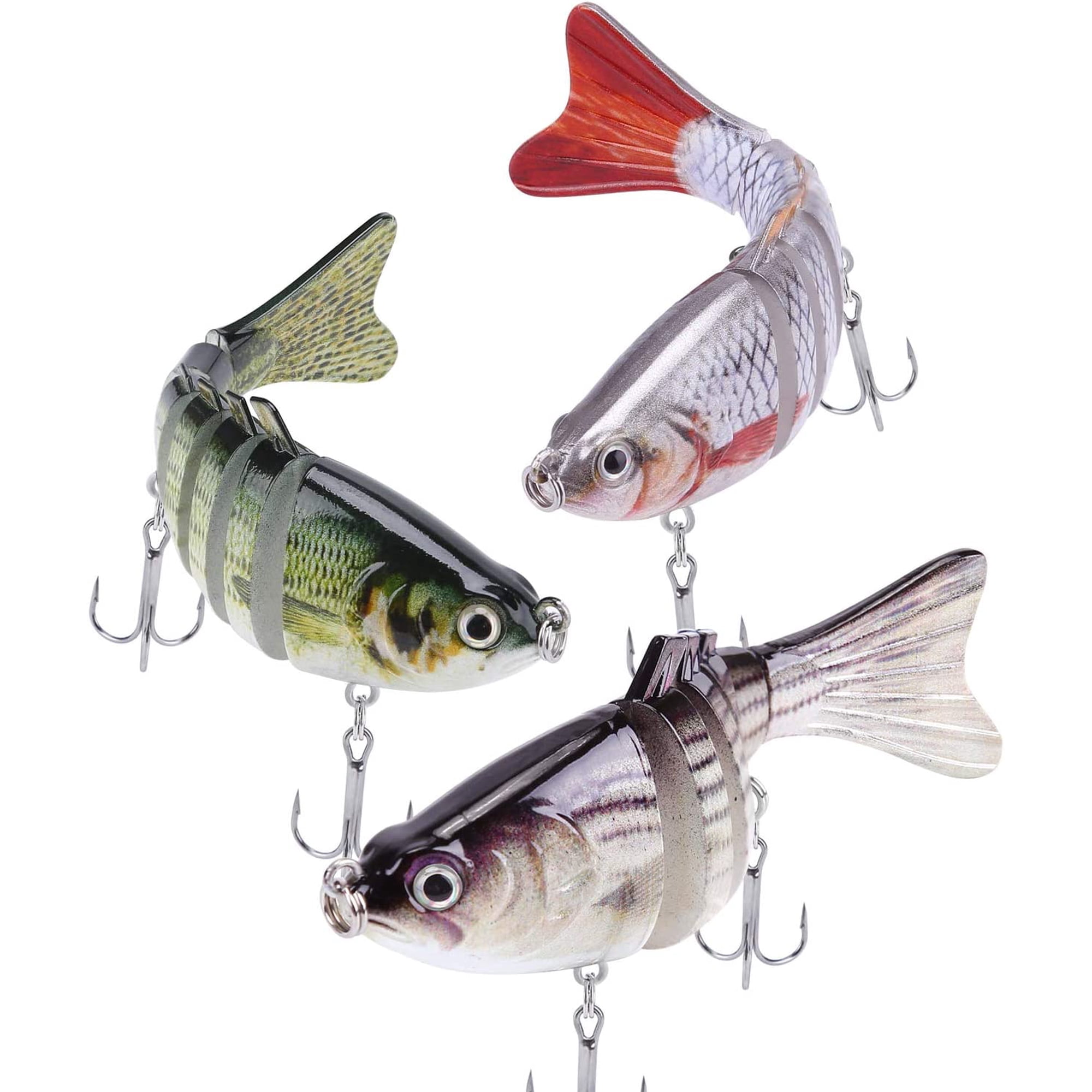 Lifelike Fishing Lures for Bass Trout Walleye Predator Fish – Realistic Multi Jointed Fish Popper Swimbaits – Spinnerbaits Lure Fishing Tackle Kits – Freshwater and Saltwater Crankbaits – 3 Pack