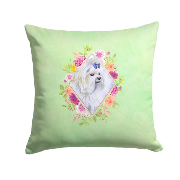 Carolines Treasures CK4319PW1414 Maltese Green Flowers Fabric Decorative Pillow 14Hx14W multicolor