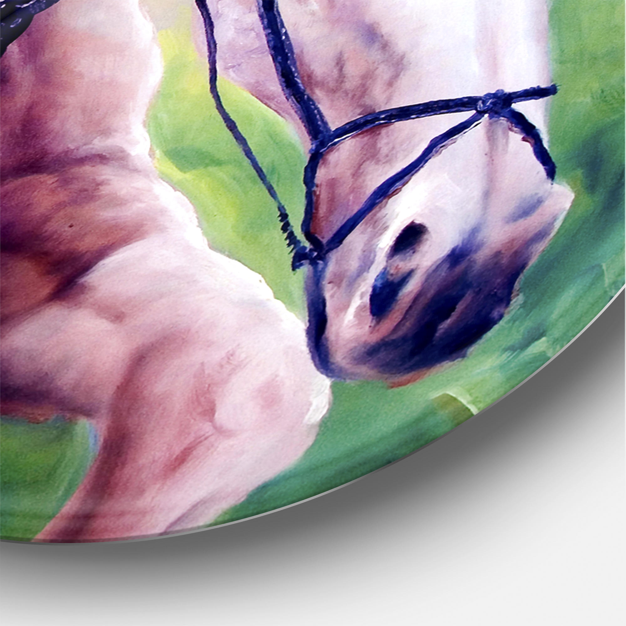 Designart 'Jockey On Galoping Pink Horse' Farmhouse Circle Metal Wall Art 11x11 - Disc of 11