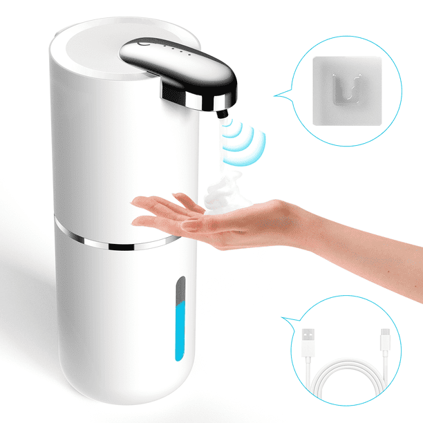 Dispensador de jabón automático, dispensador de jabón espumoso sin contacto de 400 ml con volumen de espuma ajustable en 4 niveles, dispensador de jabón de manos eléctrico recargable montado en la