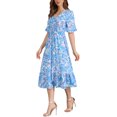 thumbnail image 4 of Vestido Floral INSPIRE CHIC para Mujer, vestido midi de manga corta con volantes en azul y blanco, 4 of 6