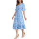 thumbnail image 4 of Vestido Floral INSPIRE CHIC para Mujer, vestido midi de manga corta con volantes en azul y blanco, 4 of 6