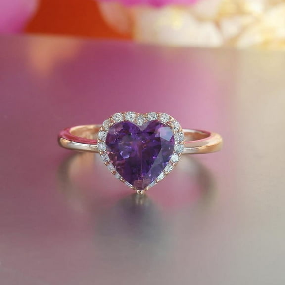 Natural 925 Sterling Silver Heart Cut Amethyst Twist Wedding Ring February Birthstone Ring