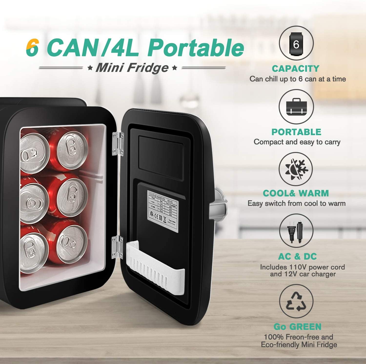 CROWNFUL 6 Can Mini Fridge. 850014439101