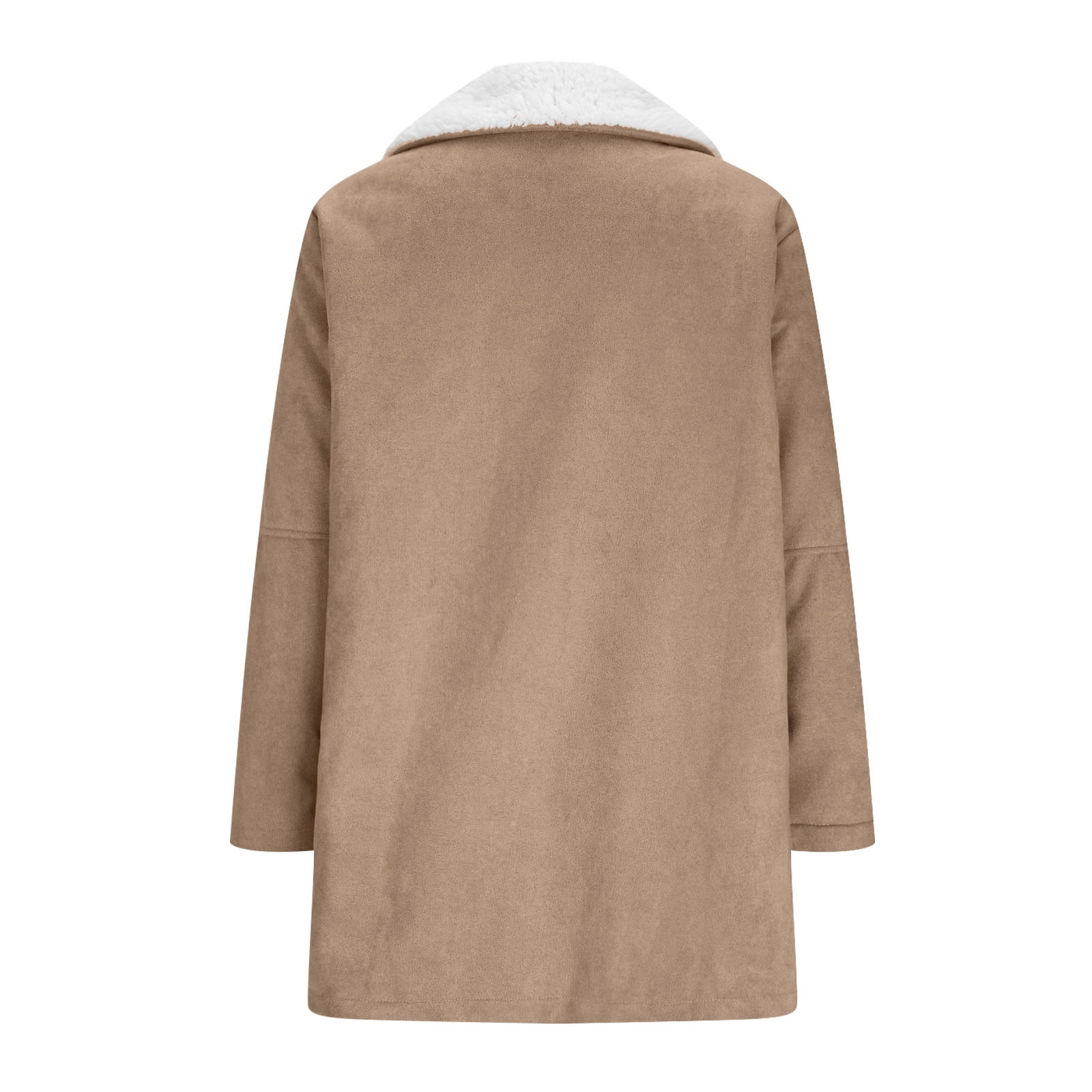 Womens Fleece Lined Jackets No Hood, Notched Collar Long Sleeve Winter Warm Pea Coats with Pockets Toggle Closure