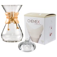 Chemex Classic Wood Collar and Tie Glass 40 Ounce Coffee Maker with Cover and 100 Count Oxygen Cleansed Bonded Square Coffee Filters