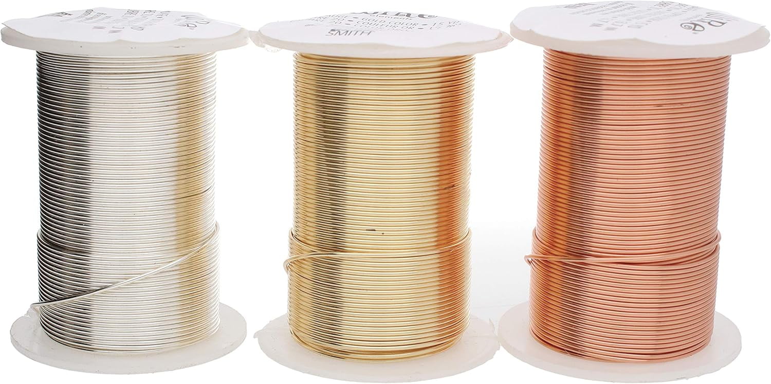 The Beadsmith Wire Elements 28-Gauge Lacquered Tarnish-Resistant Copper Wire for Jewelry Making, 4-40 Yard, 36.58 Meter Spools (Gold, Silver, & Copper Color)