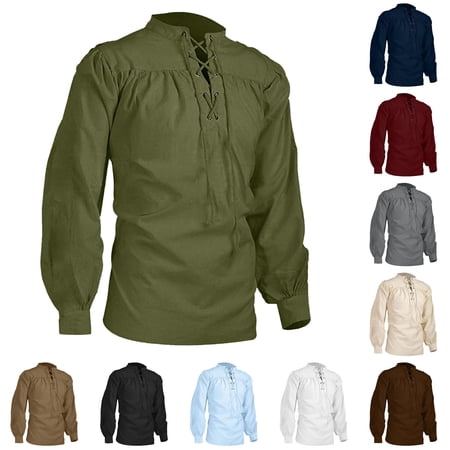 SONXAHE Men's Lace Up Shirt Loose Medieval Daily Blouse