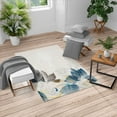 thumbnail image 1 of Flower Turkish Area Rug, Retro Floral Background Hibiscus Silhouettes Dramatic Romantic Nature Art, Soft Carpet for Living Room Decor with Distressed Look, 4' X 5.7', Petrol Blue, by Ambesonne, 1 of 4