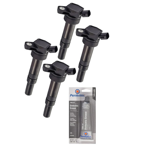 Set of 4 Ignition Coils and Permatex 22058 Dielectric TuneUp Grease Compatible with 2013