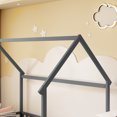 thumbnail image 5 of Miniyam Twin Size House Floor Bed for Kids, Wood Low Profile Bed Frame with Guardrails, Gray, 5 of 7