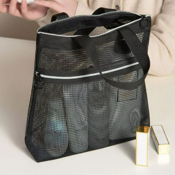 Pink Mesh Tote Bag with Zipper Closure for Beach Pool Travel Picnics