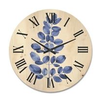 Designart 'Navy Blue Eucalyptus On White' Traditional Wood Wall Clock