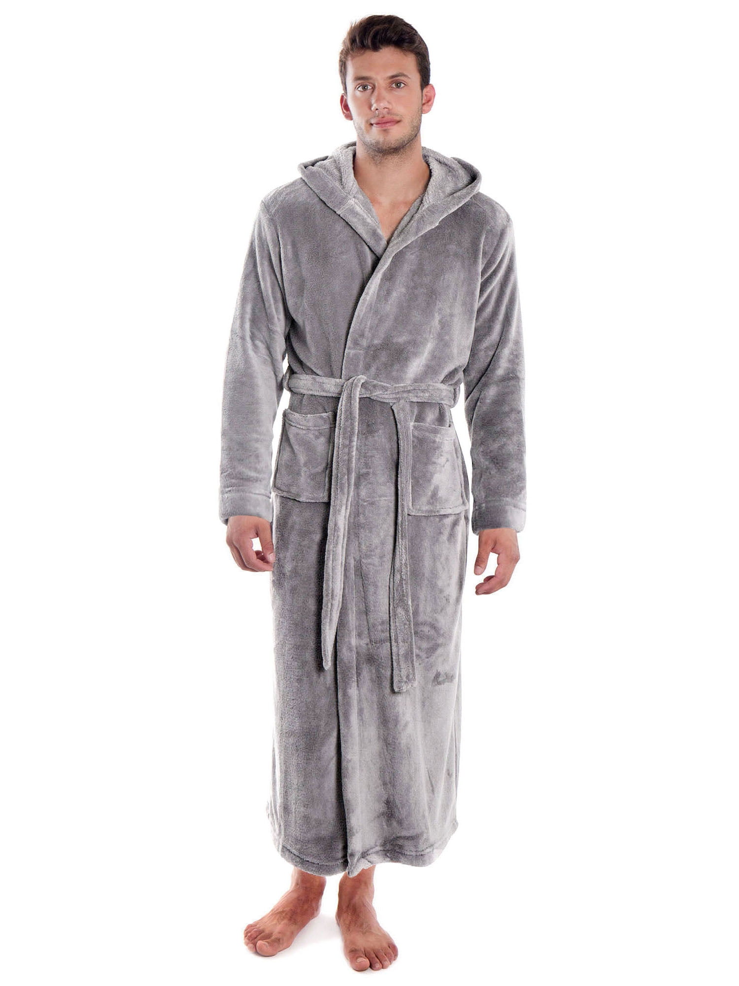 Fleece Robe Women's Plus Size Hooded Bath Robes,Grey,S-M Men/S-L Women ...