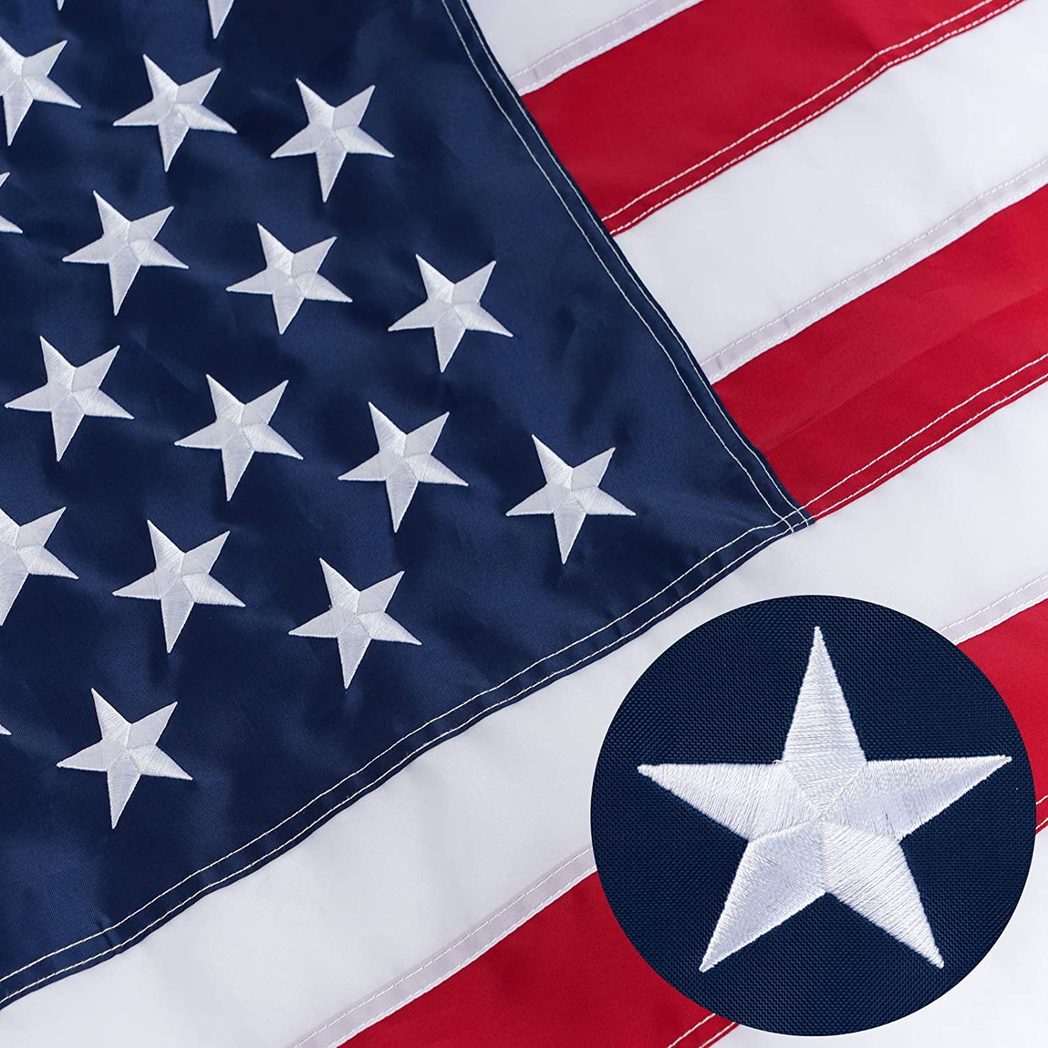 TOPFLAGS Nylon 8x12 feet 50 Stars American Flag, Embroidered 250D Embroidered Stars, Sewn Stripes, 3 Brass Grommets, Indoor/Outdoor, Vibrant Colors, Quality Nylon, US USA Flag
