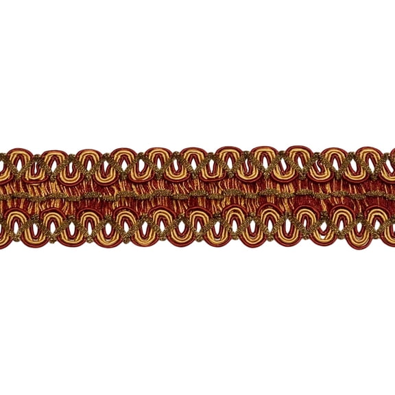 2" (5cm) Wide Noblesse Collection Vintage Gimp Braid Trim # 0200HG, Burgundy Gold Red #1253 (Carmine Red, Yellow Gold, Dark Red) Sold By The Yard (36"/3 ft/0.9m)