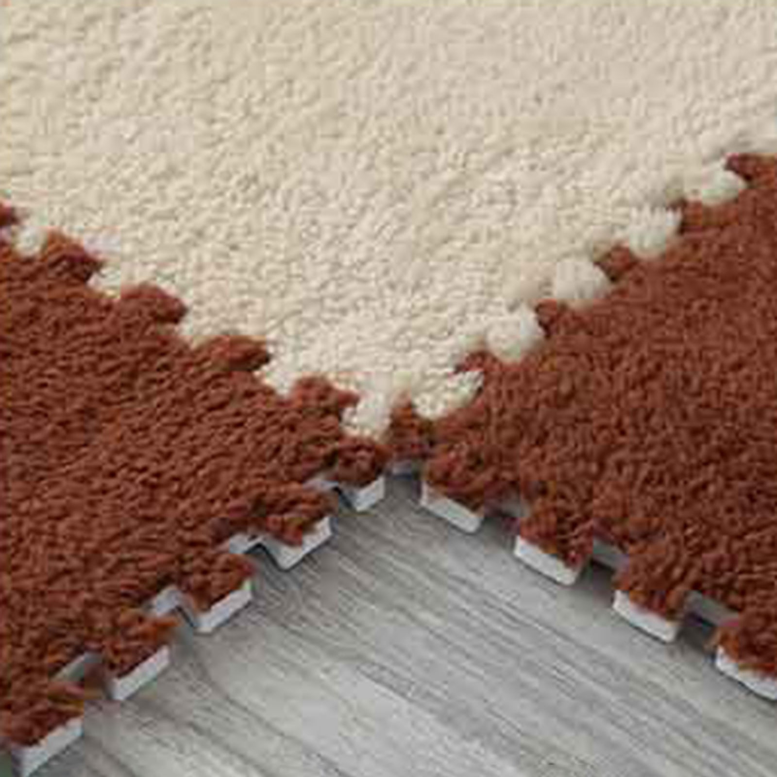 10pcs Interlocking Carpet Shaggy Soft EVA Foam Mats Fluffy Rugs Protective Floor Tiles Exercise Play Mats for Children Kids Room Home Parlor Bedroom, 11.8"*11.8" Brown