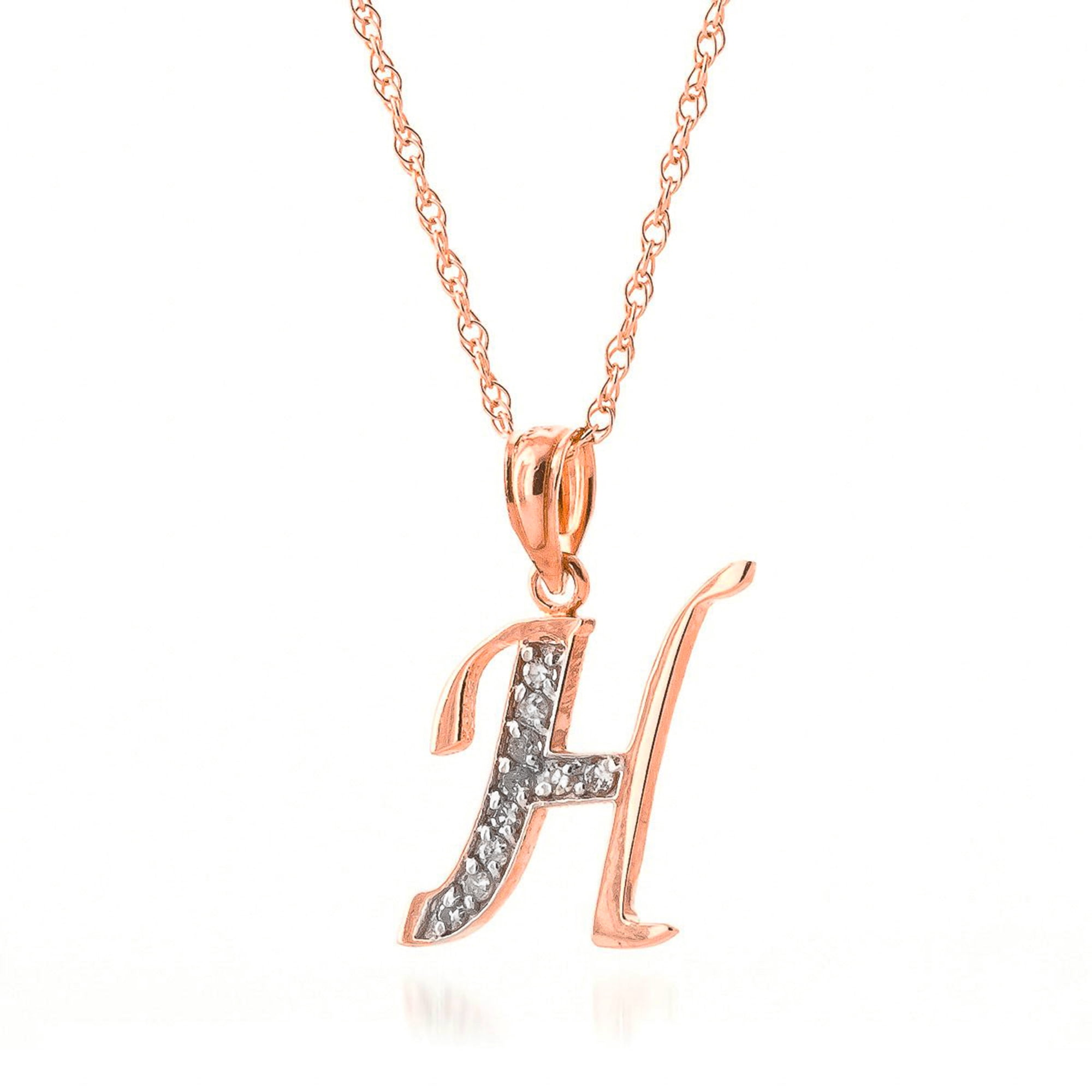 Galaxy Gold 14K Rose Gold Natural Diamonds Initial "H" Pendant Necklace - April Birthstone - Strength & Brilliance - 16" to 24" - Fine Jewelry for Women