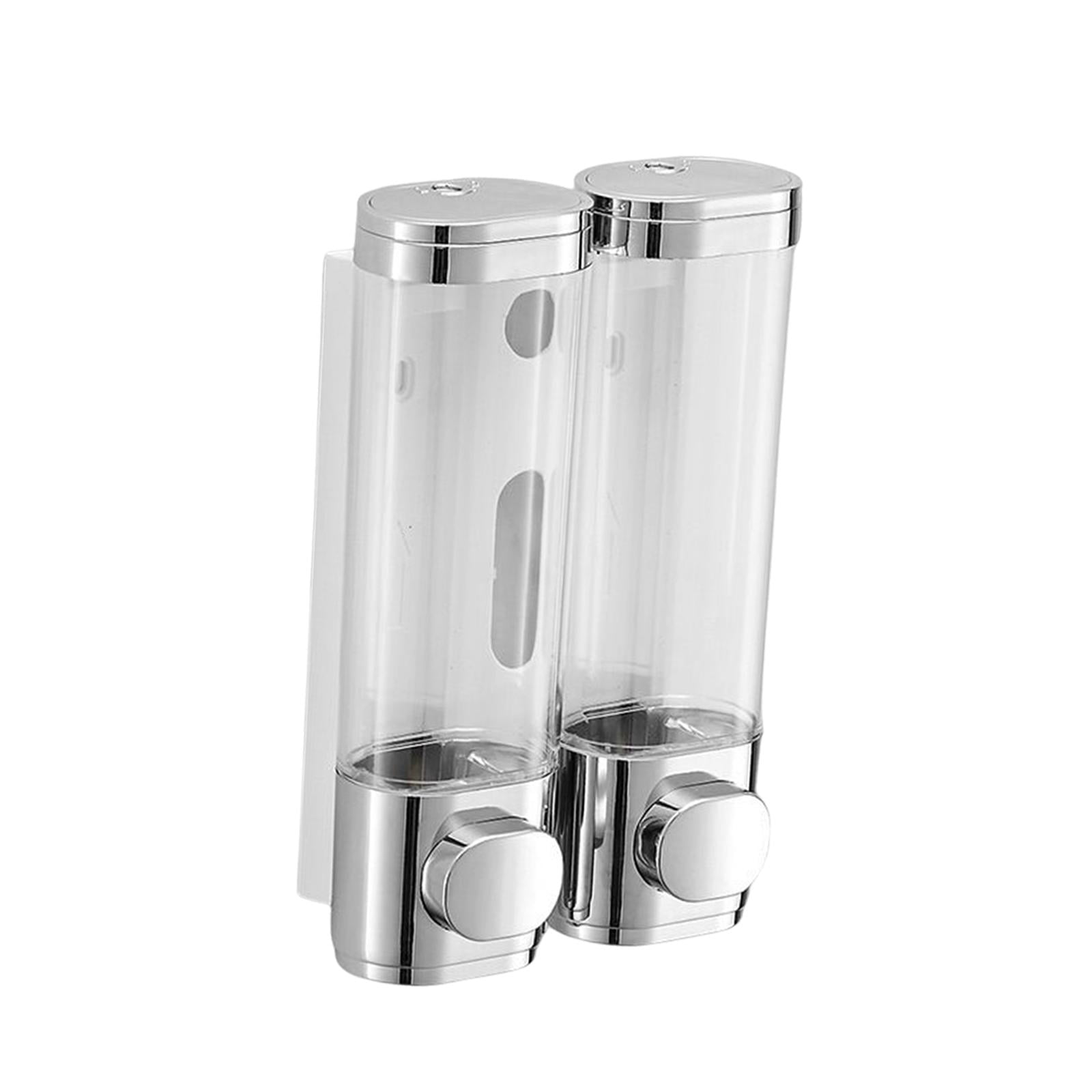 Fiocias Hand Press Soap Dispenser Wall Mounted Container Bath Liquid Soap Dispenser for Silver Double