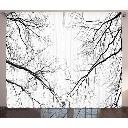 Curtains For Black And White Living Room Forest Curtains 2 Panels Set, Trees Branches Leafless Spooky Scary Image in a Gloomy Air Sky Scene Image, Window Drapes for Living Room Bedroom, 108W X 63L Inches, Black and White, by Ambesonne ()