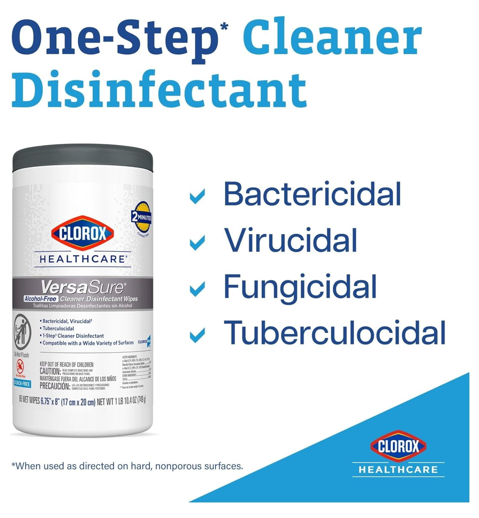 Disinfectant Wipes VersaSure 85 Count - Alcohol-Free Cleaner Wipes, 6.75 x 8", Multi-Surface Sanitizing Wipes for Home, Office, Healthcare - Pack of 6