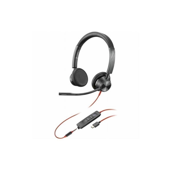 Poly Blackwire 3325 Headset - Stereo - USB Type C, Mini-phone (3.5mm) - Wired - 32 Ohm - On-ear - Binaural - Ear-cup - 7 ft Cable - Omni-directional Microphone - Black