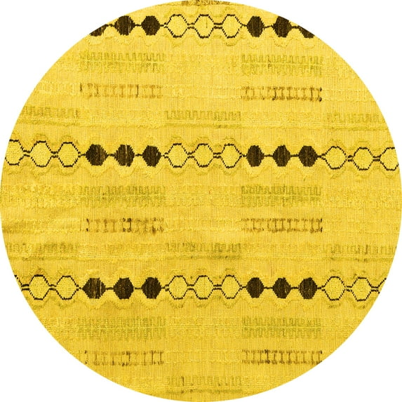 Ahgly Company Machine Washable Indoor Round Solid Yellow Modern Area Rugs, 3' Round