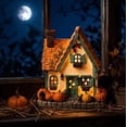 thumbnail image 2 of 2026 New Light Blue Accent LED Fall Cottage,5.9" Resin Pumpkin Village Figurine with Warm Glow, Cozy Thanksgiving Tabletop Mantel Decor, 2 of 7