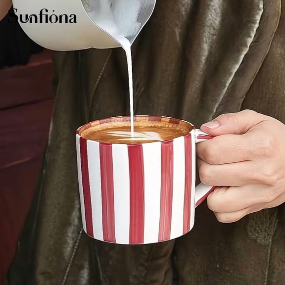 Sunfiona European-Style Striped Ceramic Coffee Cup and Saucer Set 3-Piece Tea & Dessert Collection for Home Kitchen Dining