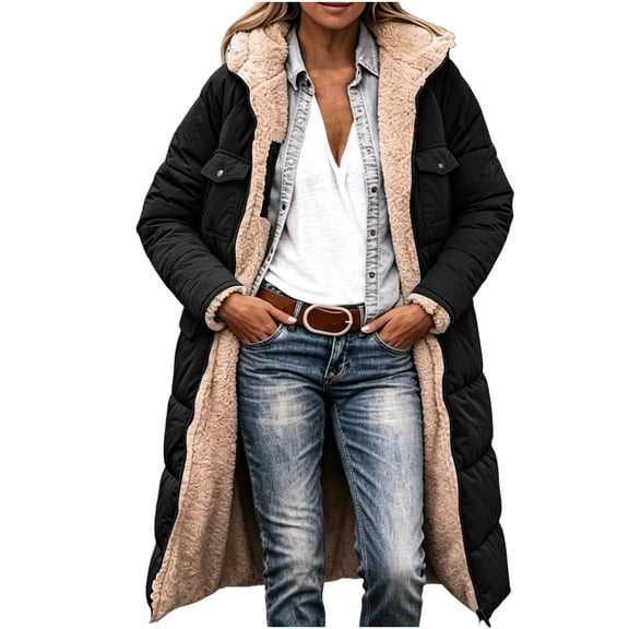 Luvrsol Women's Reversible Long Fleece Lined Coat, Open Front Two Wear Casual Jacket with Pockets S-5XL