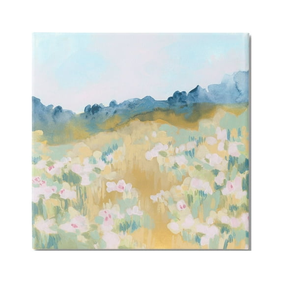Stupell Industries Modern Pink Flower Meadow Nature Painting Gallery Wrapped Canvas Print Wall Art, 17 x 17