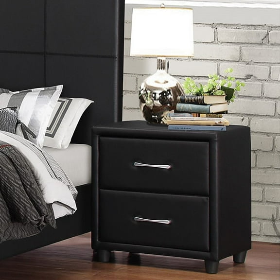 Modern Black PU Upholstered Nightstand Bedside Table with 2 Drawers, 21"L x 16"W x 22.25"H