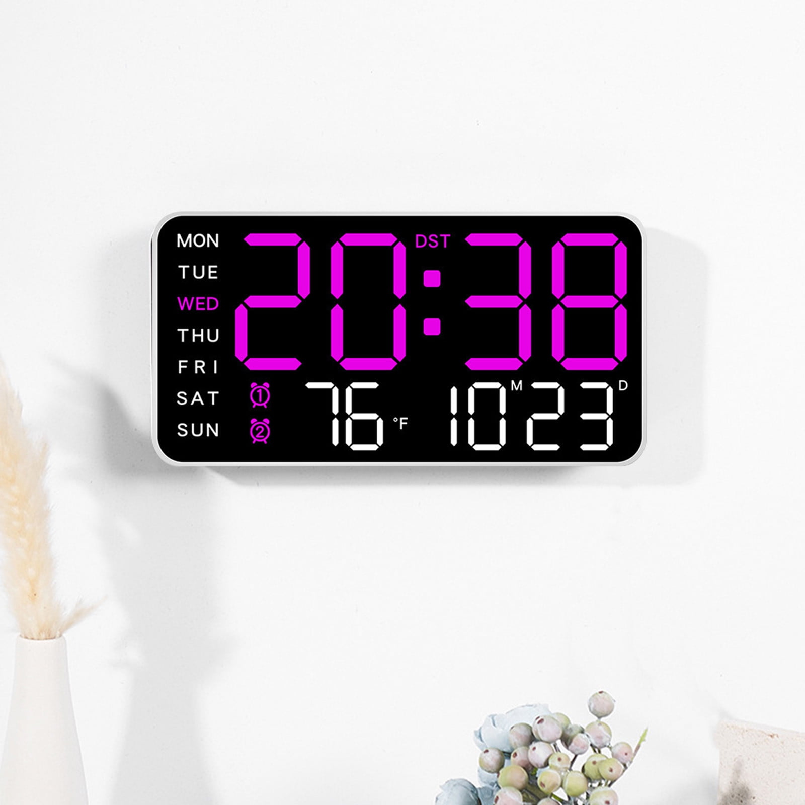 8.5" Large Display Digital Wall Clock, Digital Alarm Clock, with Date, Temperature, Auto DST, Modern Decor Design for Desk, Wall, Room, Bedroom, Gift, Yougster and Elderly