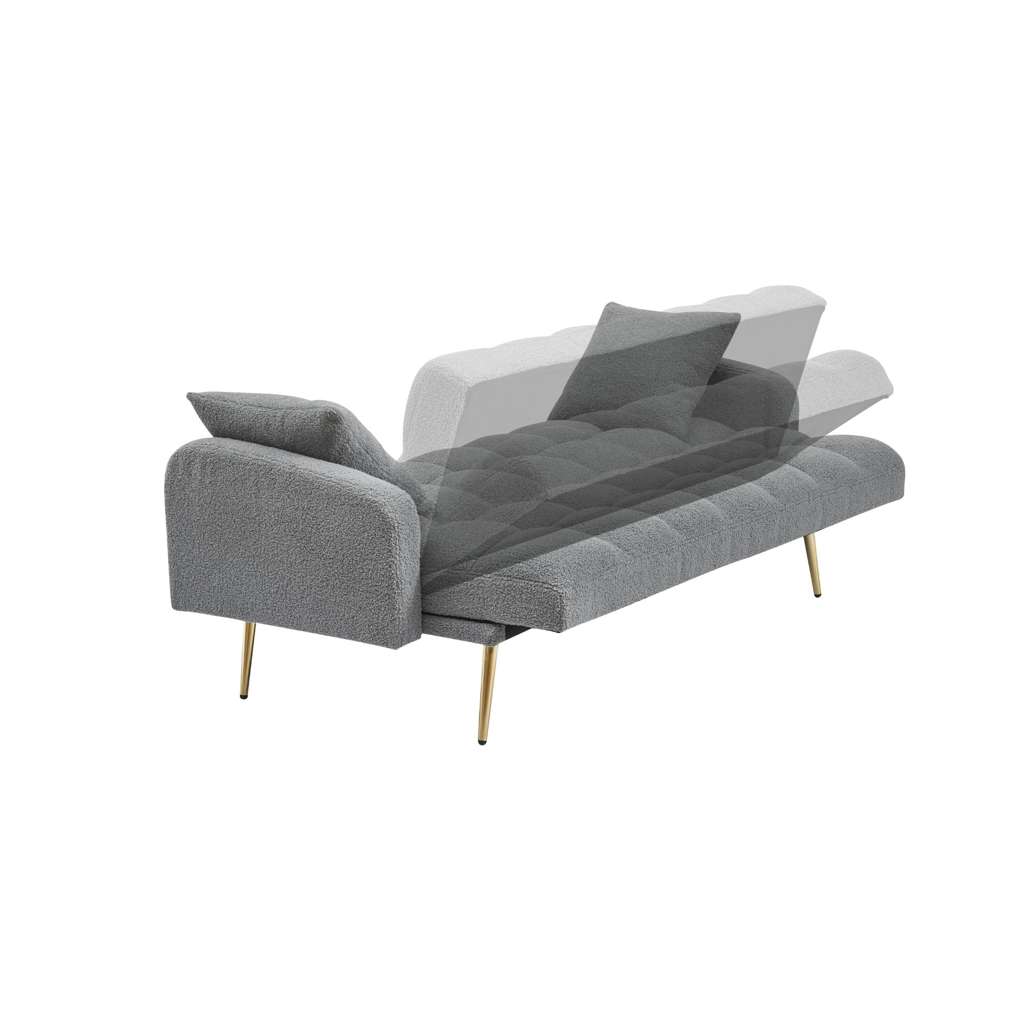 MAYEERTY Compact Sofa Bed, Teddy Fabric Loveseat, Convertible Guest Bed for Space-Saving Bedroom Nooks, Grey