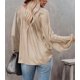 thumbnail image 5 of Blusas de satén LAMISSCHE para mujer, extragrandes, mangas acampanadas, plateadas, sexy, cuello en V profundo, túnica con lentejuelas (albaricoque, S), 5 of 5