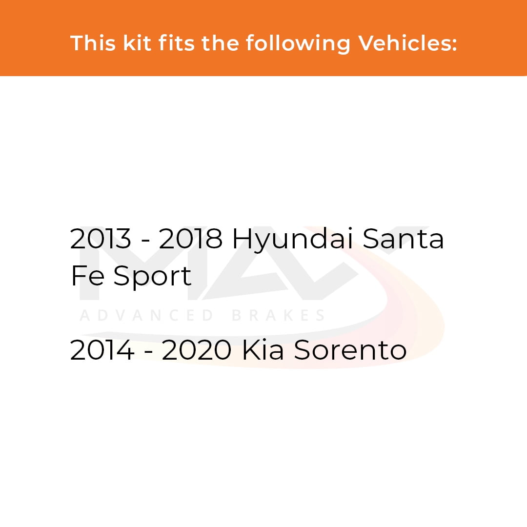 MAX Advanced Brakes - Front Brake Kit For 2013-2018 Hyundai Santa Fe Sport, 2014-2020 Kia Sorento | Carbon Ceramic Brake and Rotor Kit | Daily Driving Geomet Coated Brake Rotors