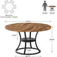thumbnail image 2 of Round Dining Table for 4-6, 47 inch Wood Dining Room Table with Storage Shelf, Farmhouse Kitchen Table with Metal Base, Large Round Table for Home, Brown, No Chairs, 2 of 16