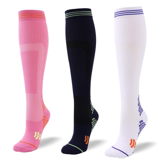3 Pairs Copper Compression Non-Slip Socks for Women & Men Circulation 15-20 mmhg - Better Blood Flow, Swelling, Best Support for Medical, Running, Nursing